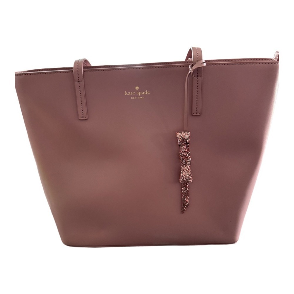 Kate Spade Karla Pink Smooth Leather Tote Seton Drive Mauve Sequin Bow Charm - Picture 2 of 9
